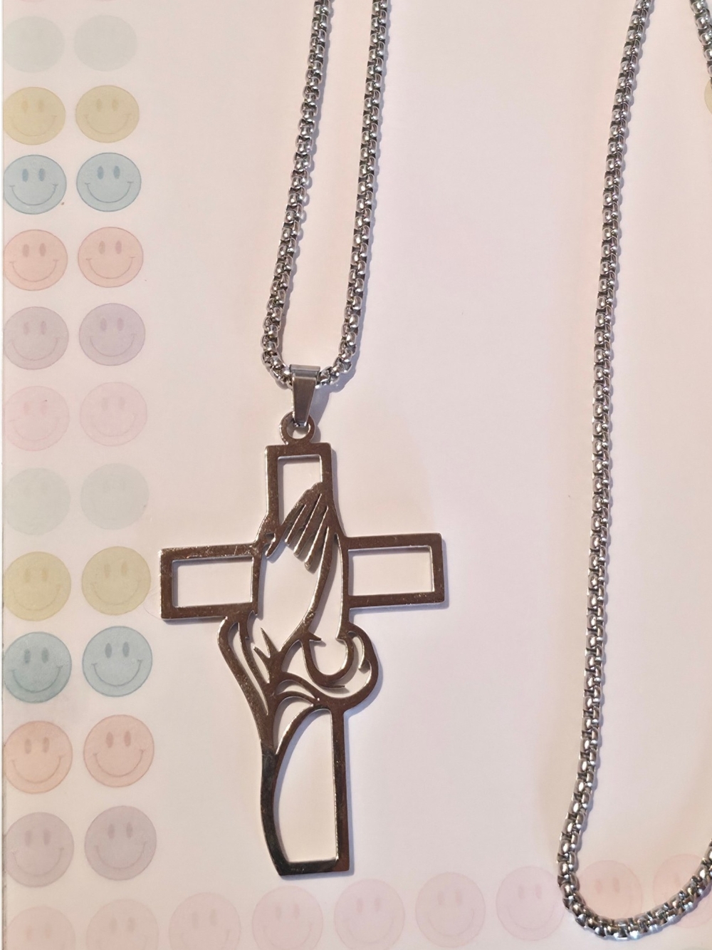 New Stainless Steel Cross Pendant Necklace with Praying Hands ( Unisex)